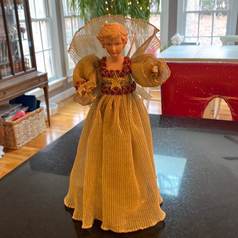 13 inch Porcelain Victorian Angel - Gold and Burgundy